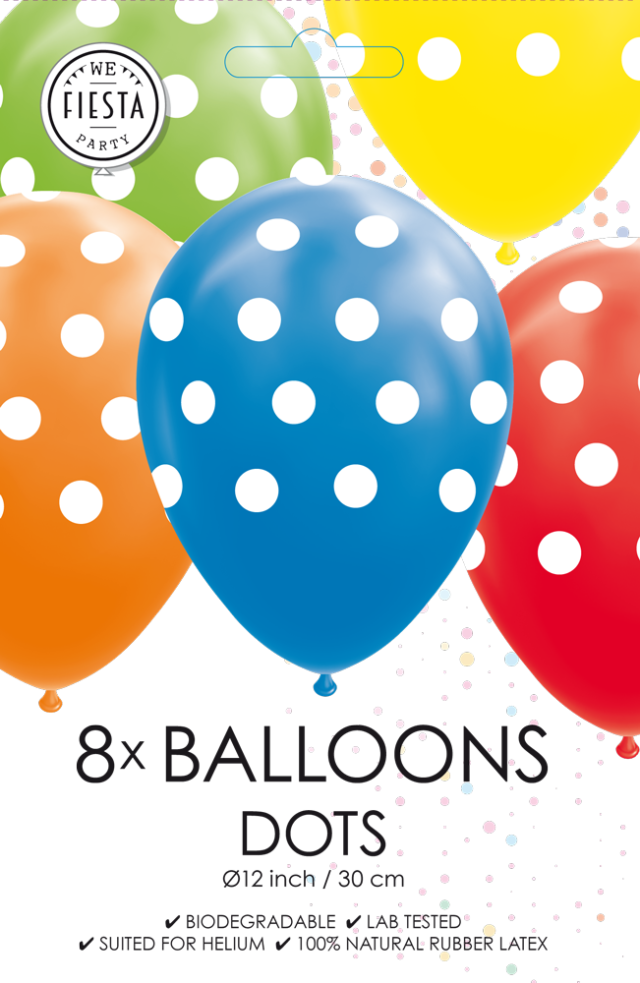 Gekleurde Ballonnen Stippen 30,5cm 8st