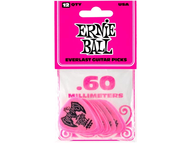 Ernie Ball Pink Everlast Picks 0.60 mm – 12er Pack Delrin-Plektren mit einer sicheren, rutschfesten Oberfläche