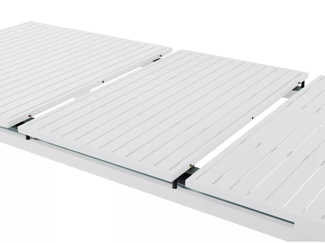 Salle à manger de jardin en aluminium : une table extensible L.180/240cm et 6 fauteuils empilables avec accoudoirs acacia - Blanc - NAURU de MYLIA
