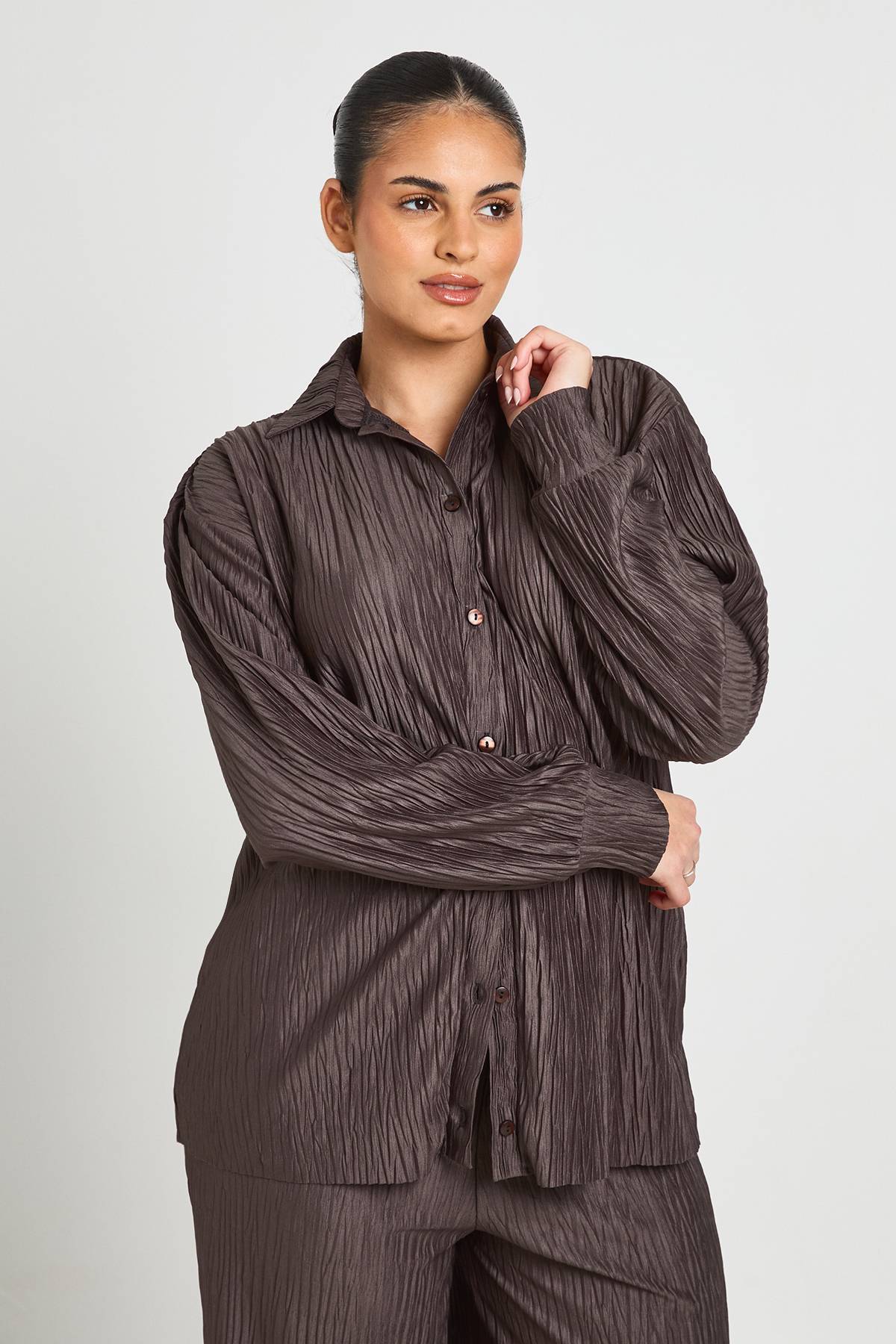 boohoo Chemise Oversize Plissée Grande Taille