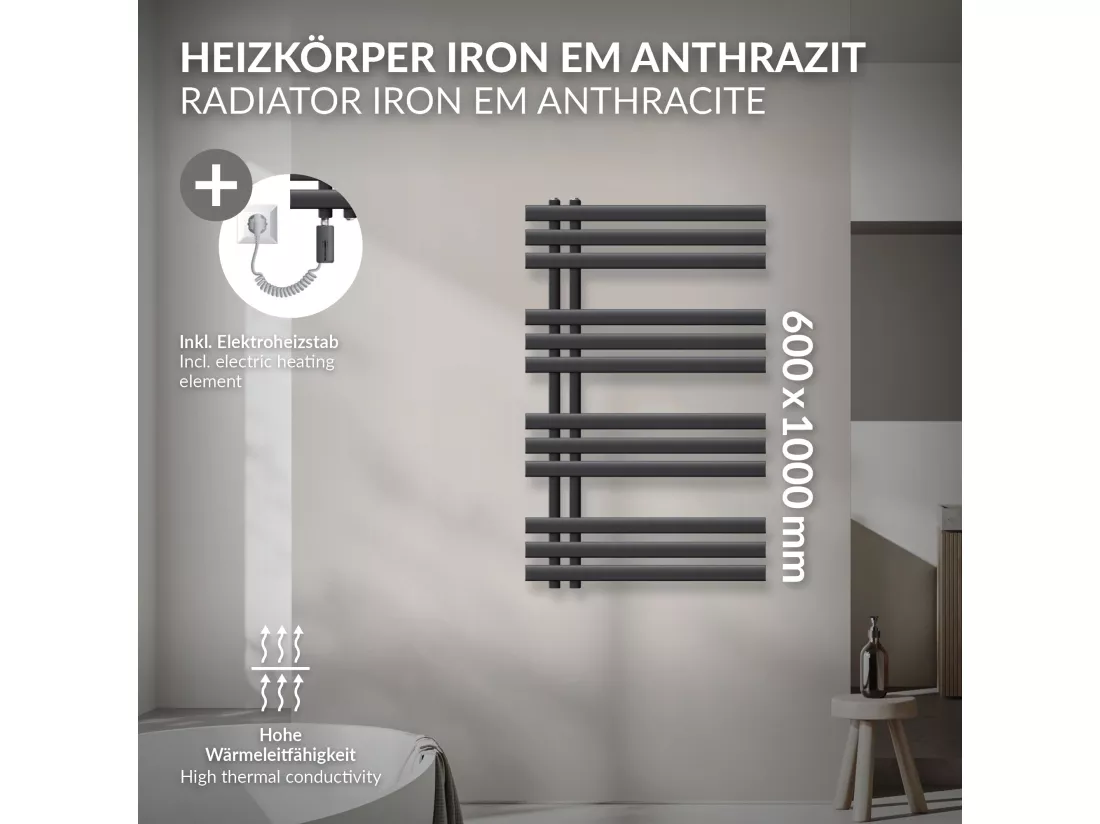 Iron EM Radiator Radiateur sèche-serviettes Radiateur de salle de bain anthracit