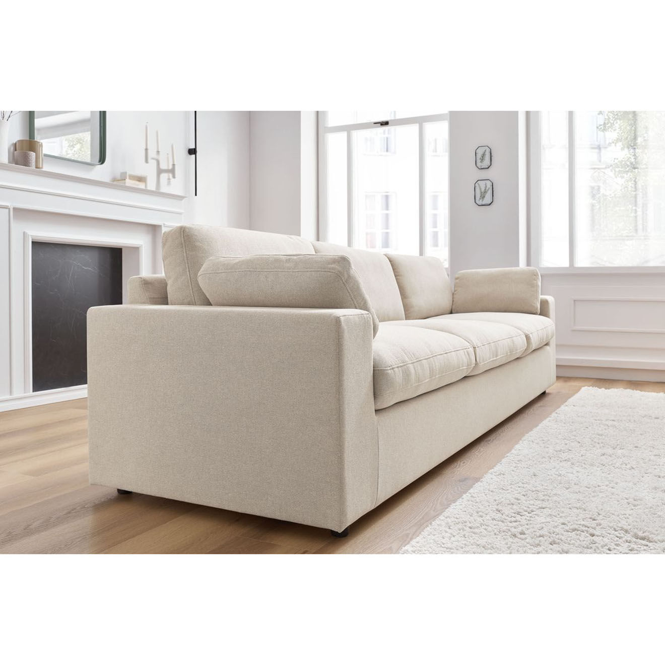 Bobochic Canapé droit fixe 4 places Belair beige - 280x93x80 cm