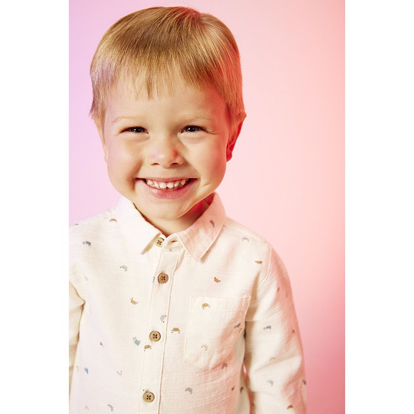 Chemise manches longues imprimé véhicules pour bébé garçon - Ecru