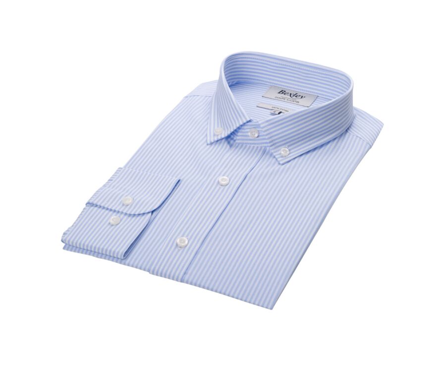 Chemise coton rayures bleues claires et blanches - Col américain - MARLOW