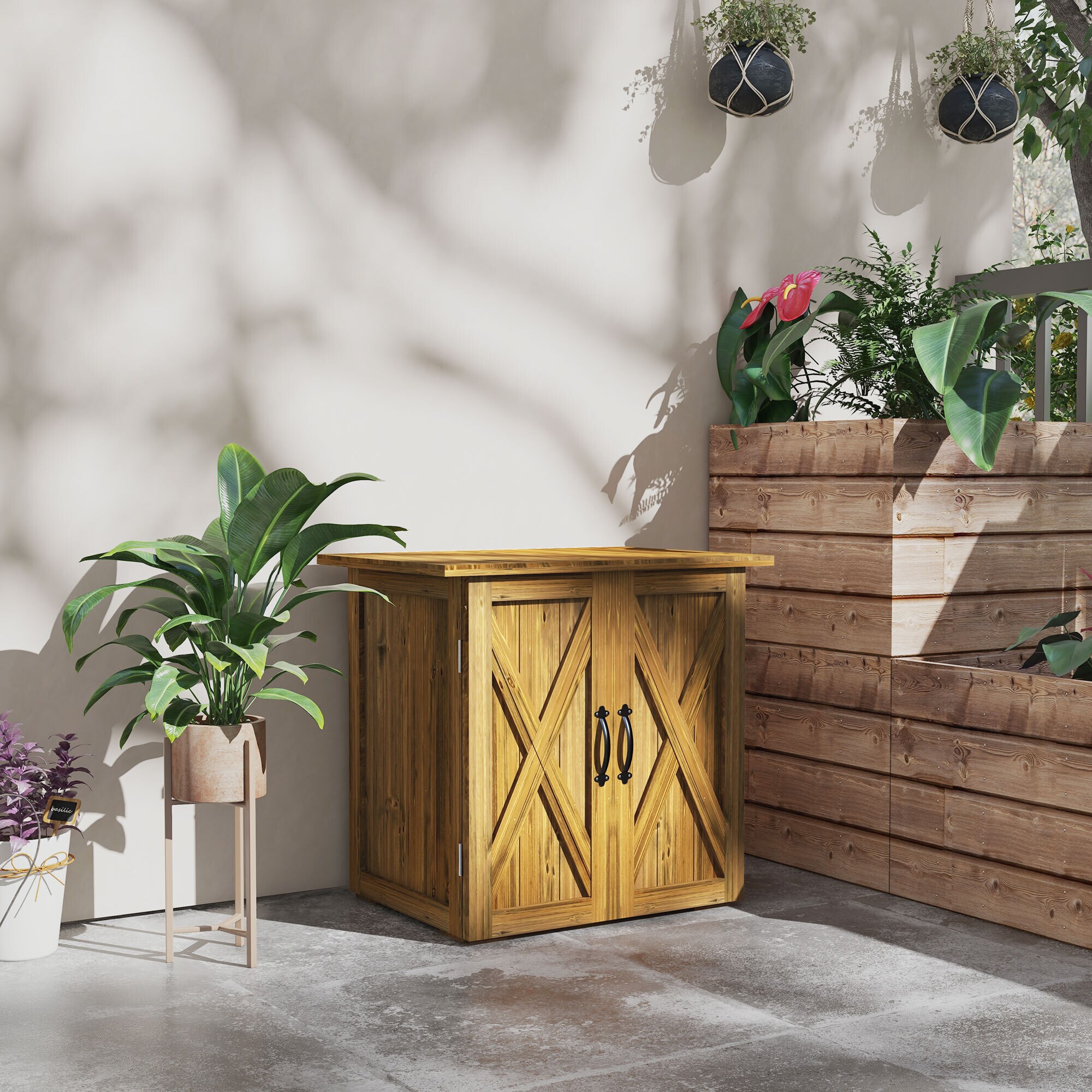 Outsunny Gartenschrank mit Doppeltür braun 77L x 55B x 72H cm