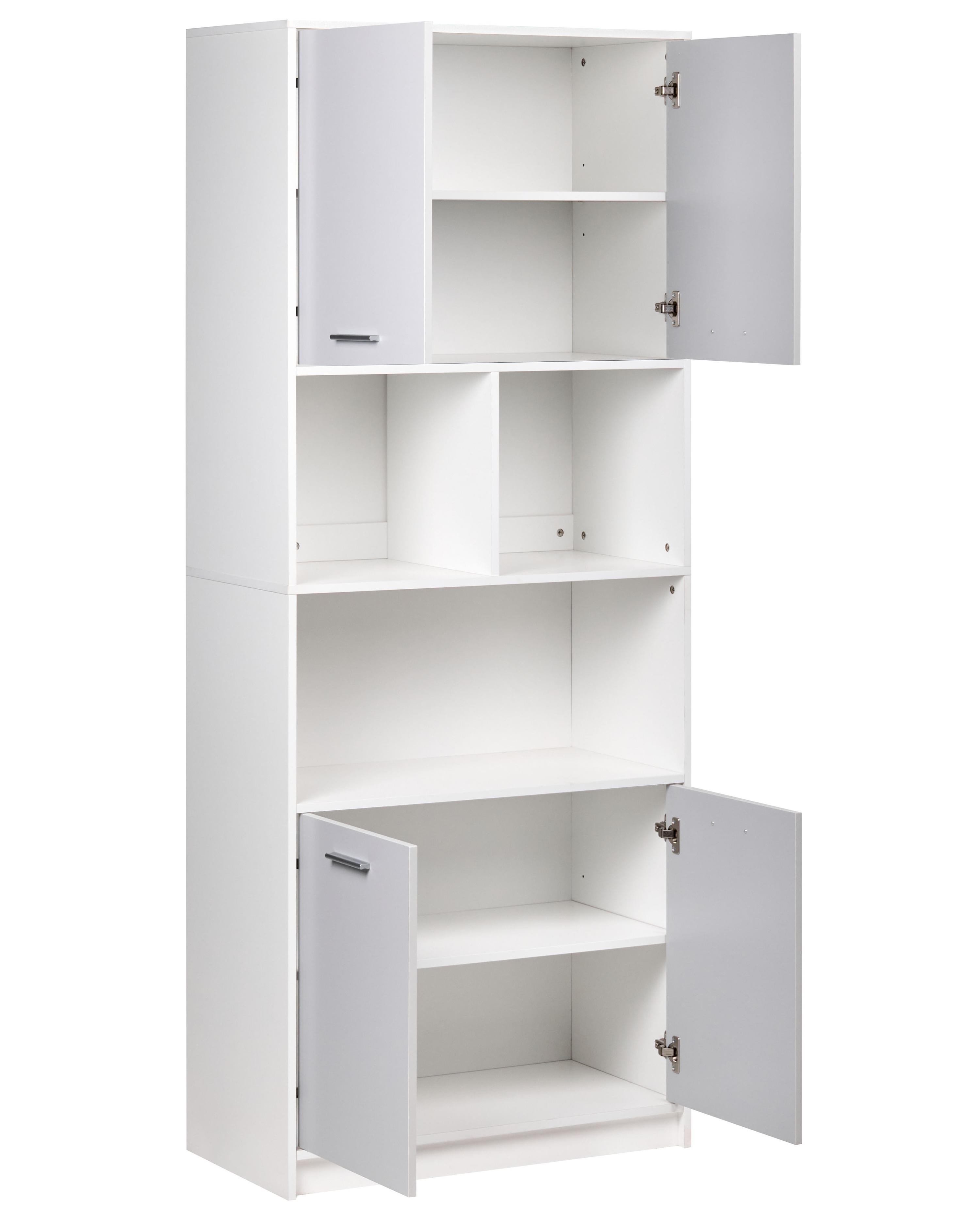 Boekenkast met 4 deuren ZEHNA Grijs/wit