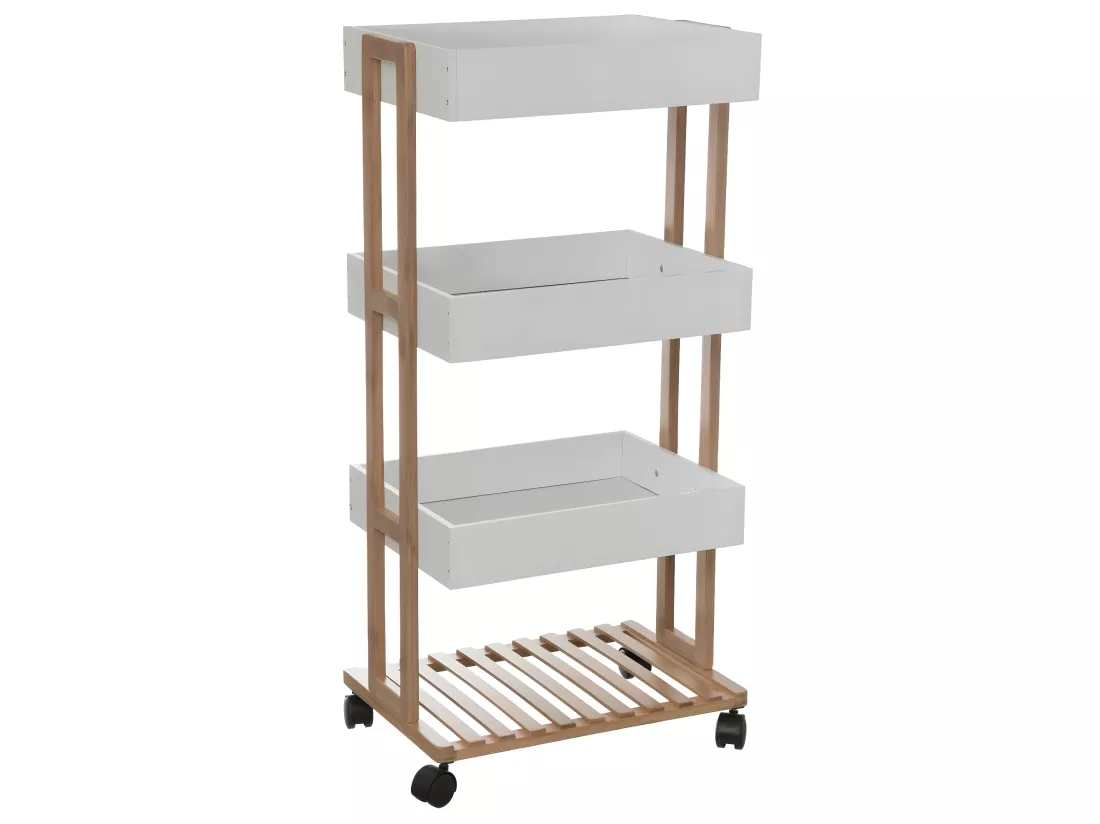 Desserte roulante 4 niveaux en Bambou et Bois Blanc H 87 cm