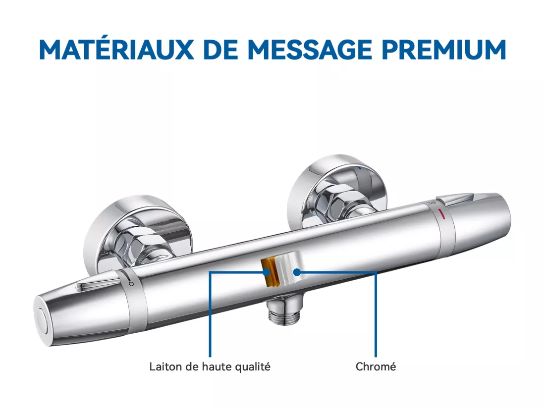 Auralum Max Mitigeur de Douche Thermostatique à Fixation Murale Anti-brûlure, Robinet d'Eau Chaude/Froide,Température Constante de 38°,Chromé