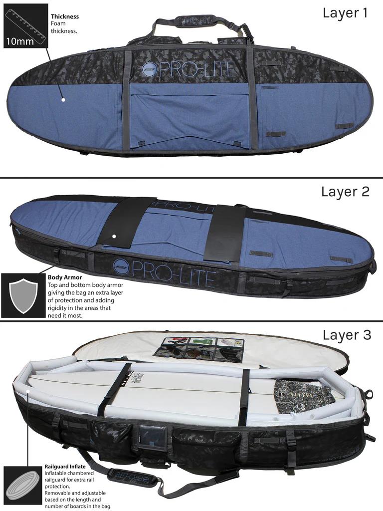 Pro-Lite Armored Coffin - Travel Bag - Shortboard - 3-4 Boards - 7'0
