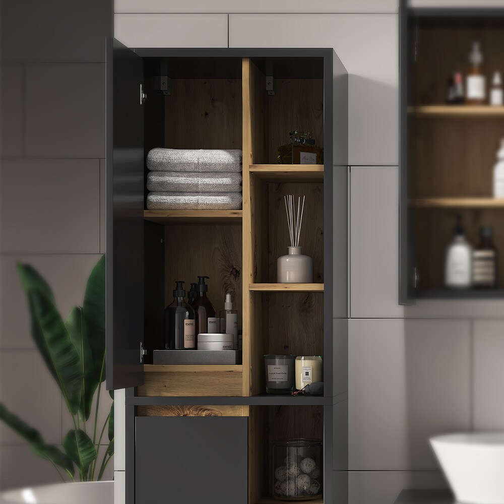 Vicco Hochschrank Badschrank Badezimmermöbel Viola Anthrazit Eiche modern 50x170 cm Badkommode Badezimmer Schrank Badmöbel Schranktür Schrankfach