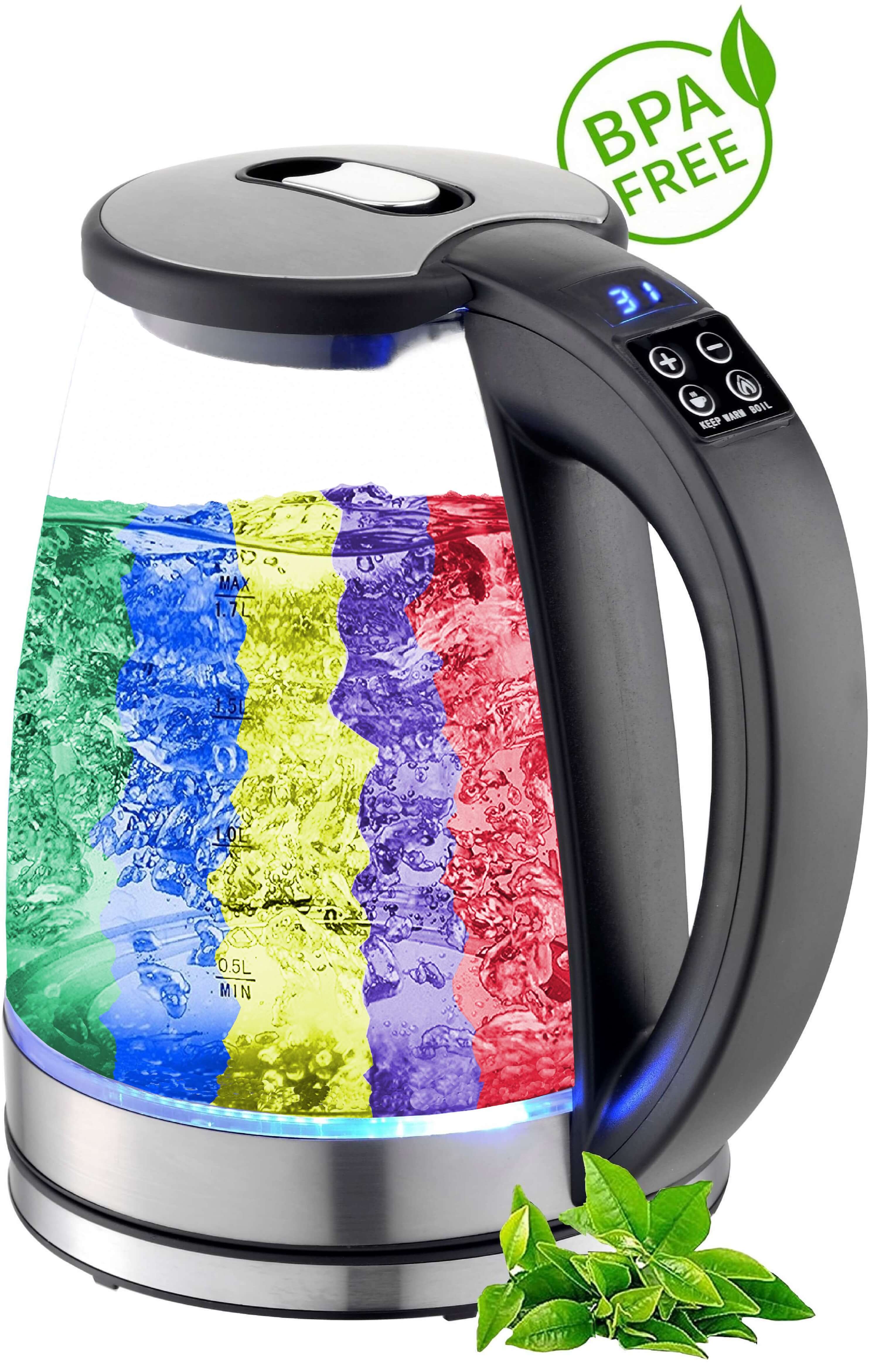 Ecosa Glas Wasserkocher m. Temperatureinstellung LED Beleuchtung 1.8L