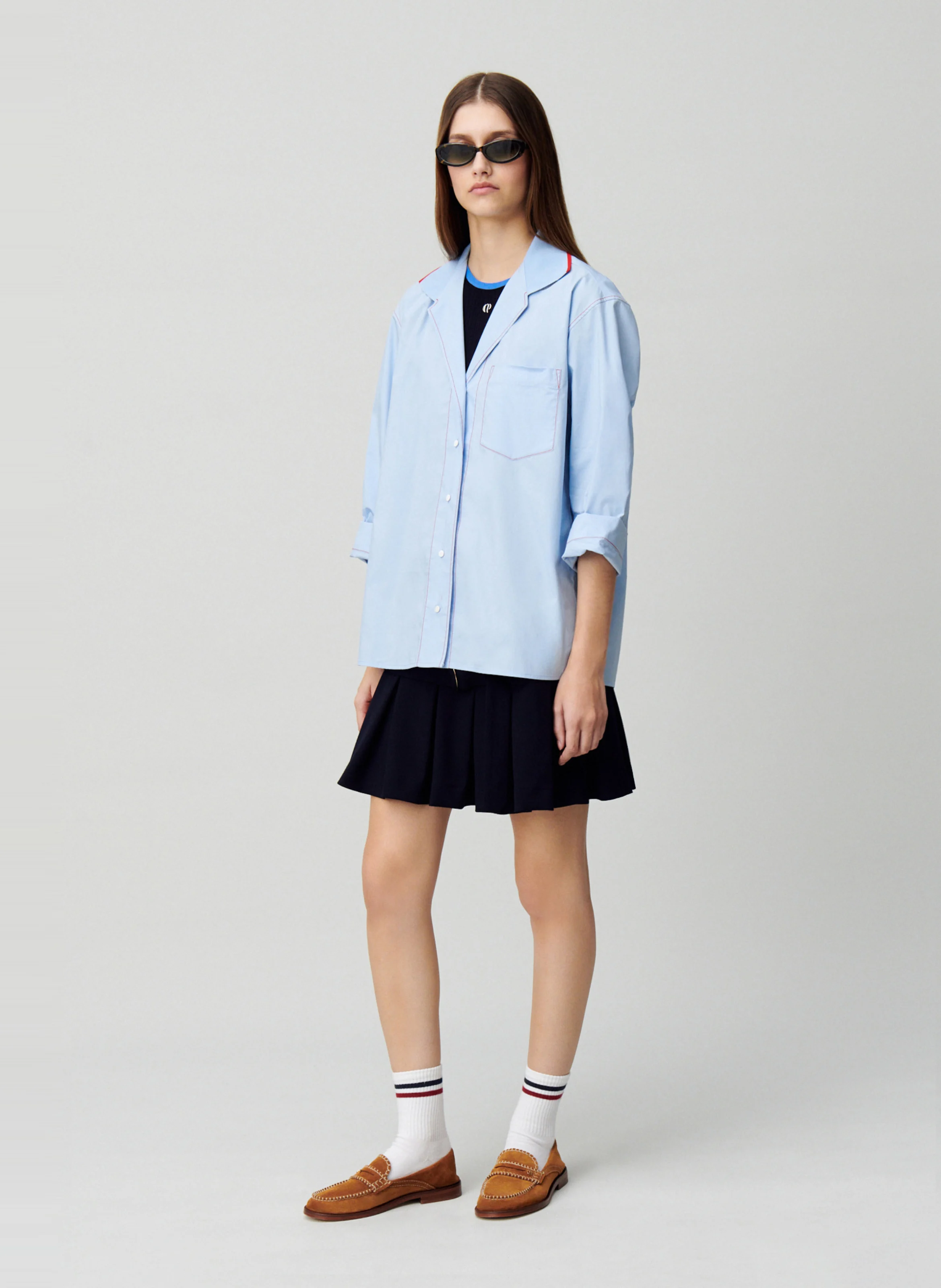 Chemise oversize contrastée en coton | Bleu