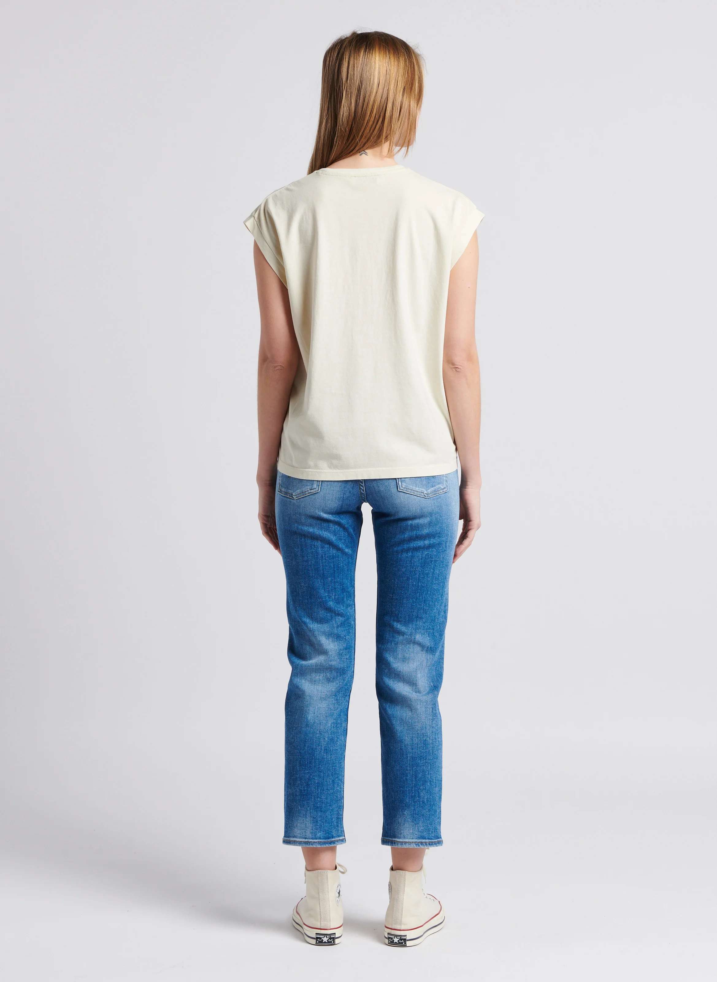 Jean droit cropped en coton stretch | Bleu