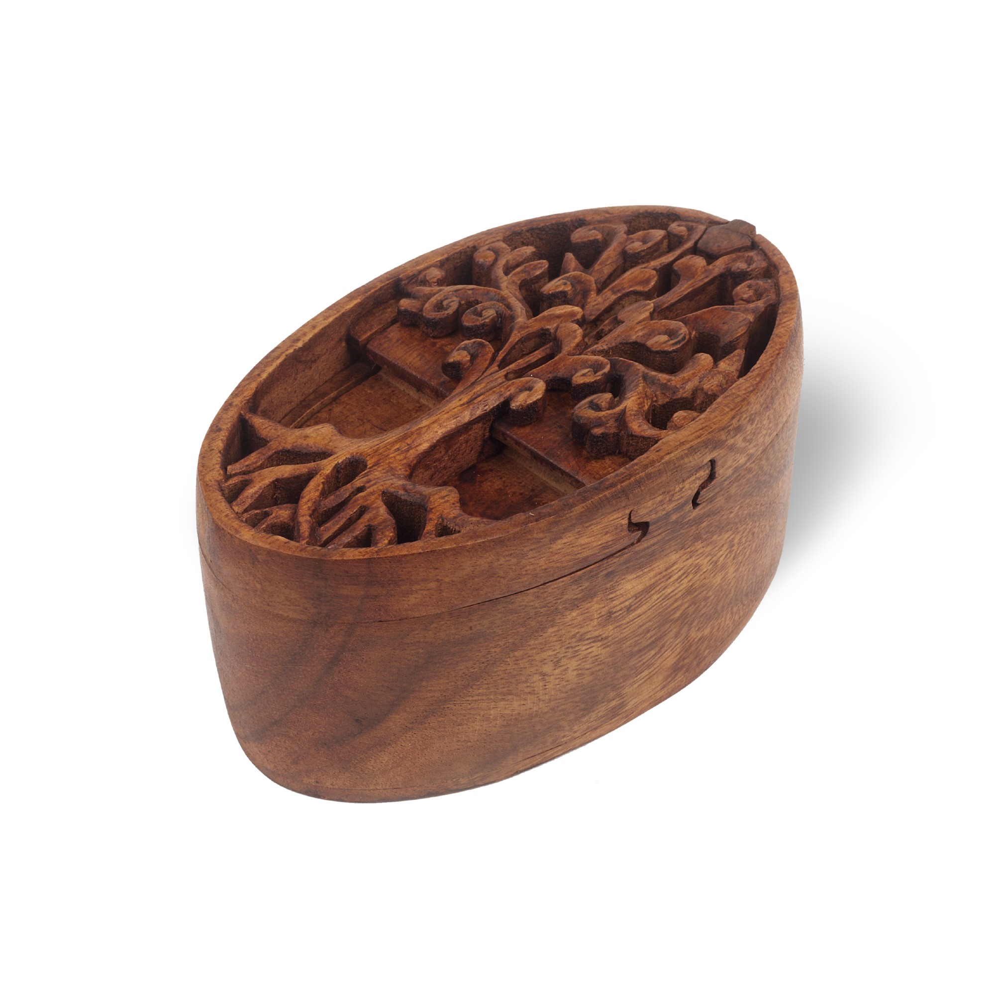 Secret Box 'Baum des Lebens', braunes Holz, T 7 cm, B 14 cm, H 8 cm von fischer's lagerhaus
