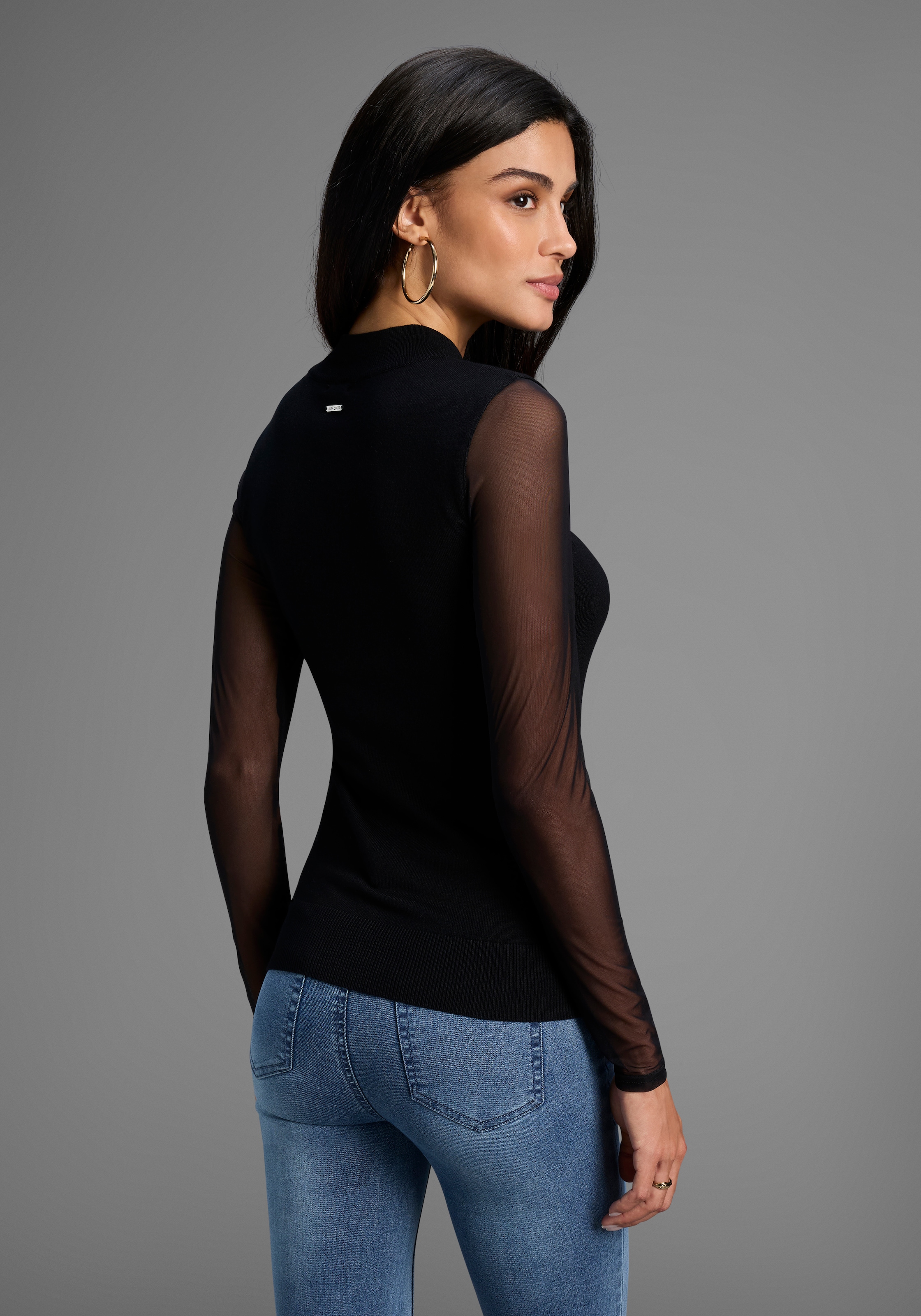 Laura Scott Stehkragenpullover , Feinstrickpullover in enger Passform mit Mesh - NEUE KOLLEKTION