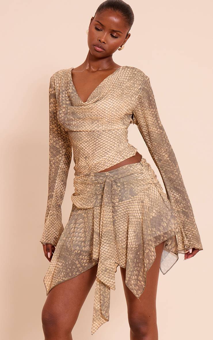 Gris Pierre Ensemble Jupe Mini À Volants En Mousseline Imprimé Synthétique