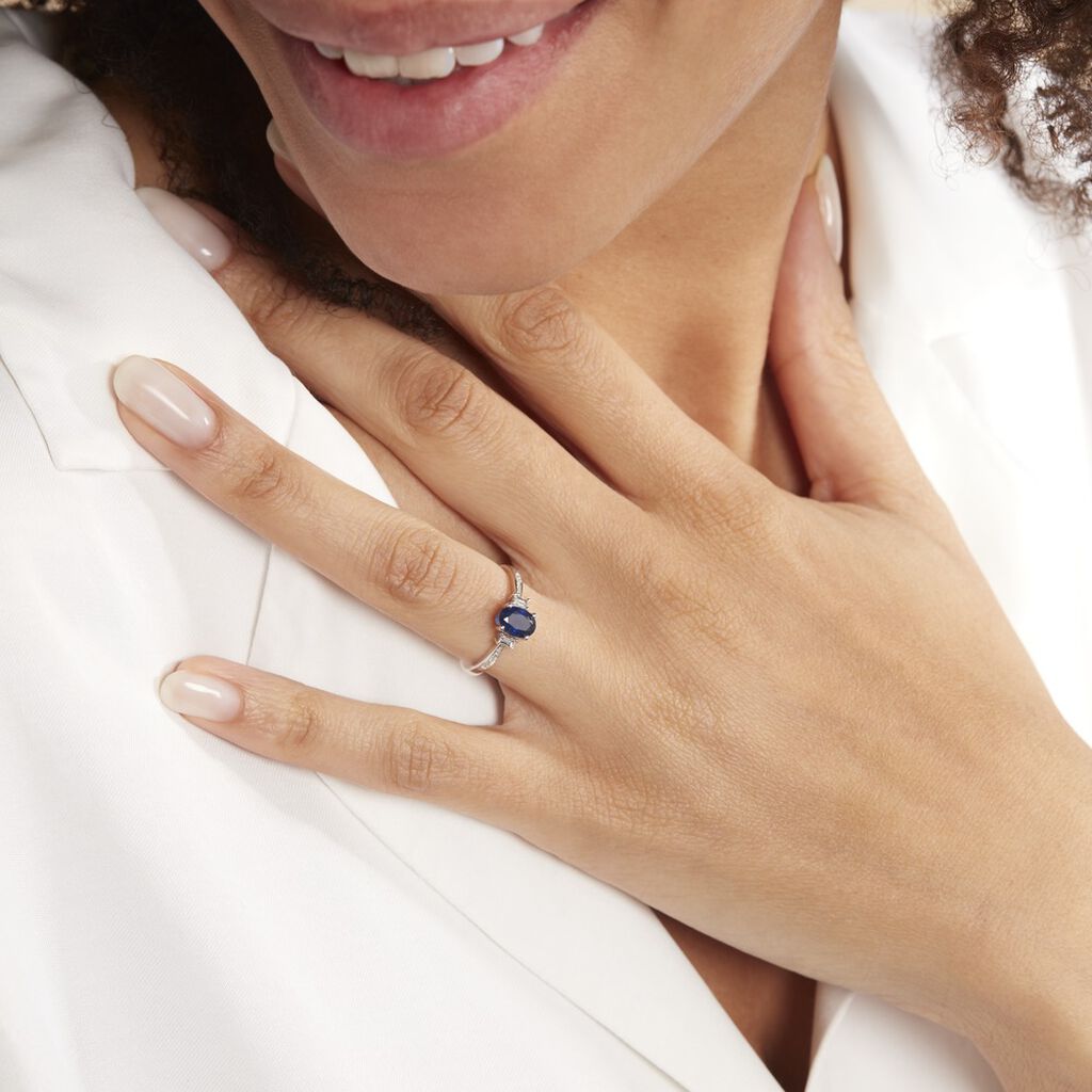Bague Solitaire Briony Or Blanc Saphir Et Diamant