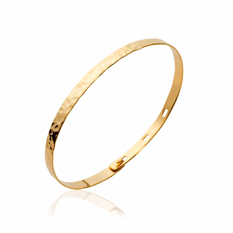 Jonc Bracelet Fin Plaqué Or Mode Tendance Martelé