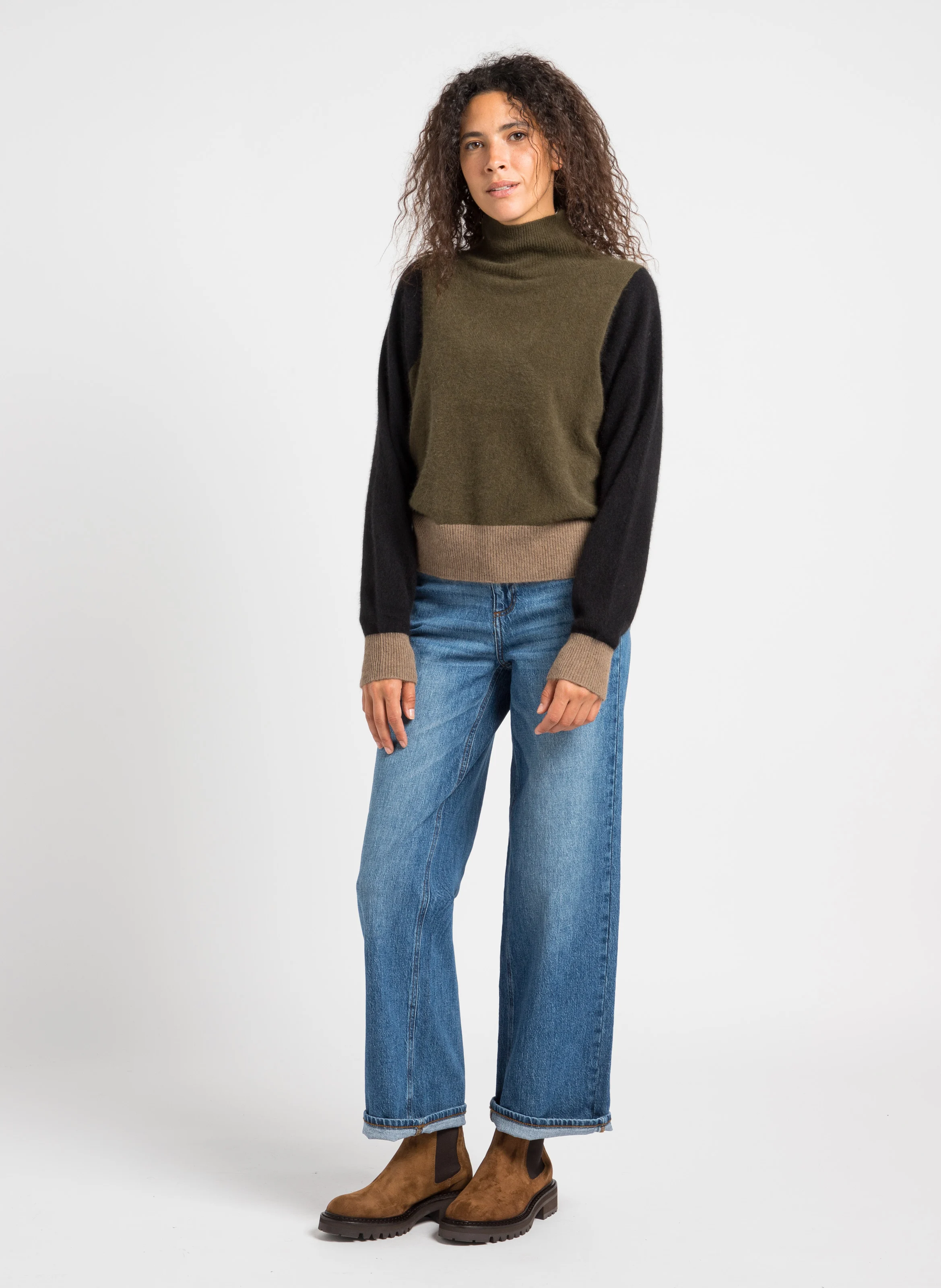 Pull col montant en laine mélangée| Multicolore