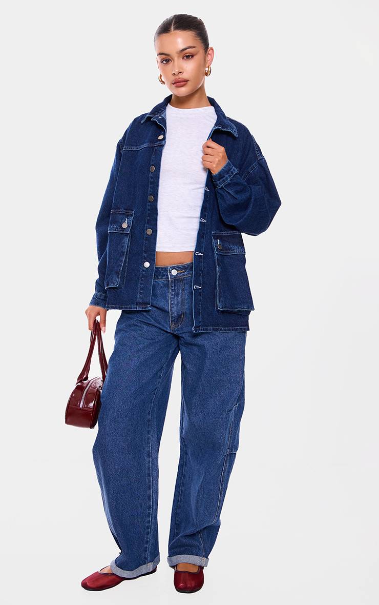 Bleu Indigo Surchemise En Denim Oversize À Boutons Avec Détails De Poches