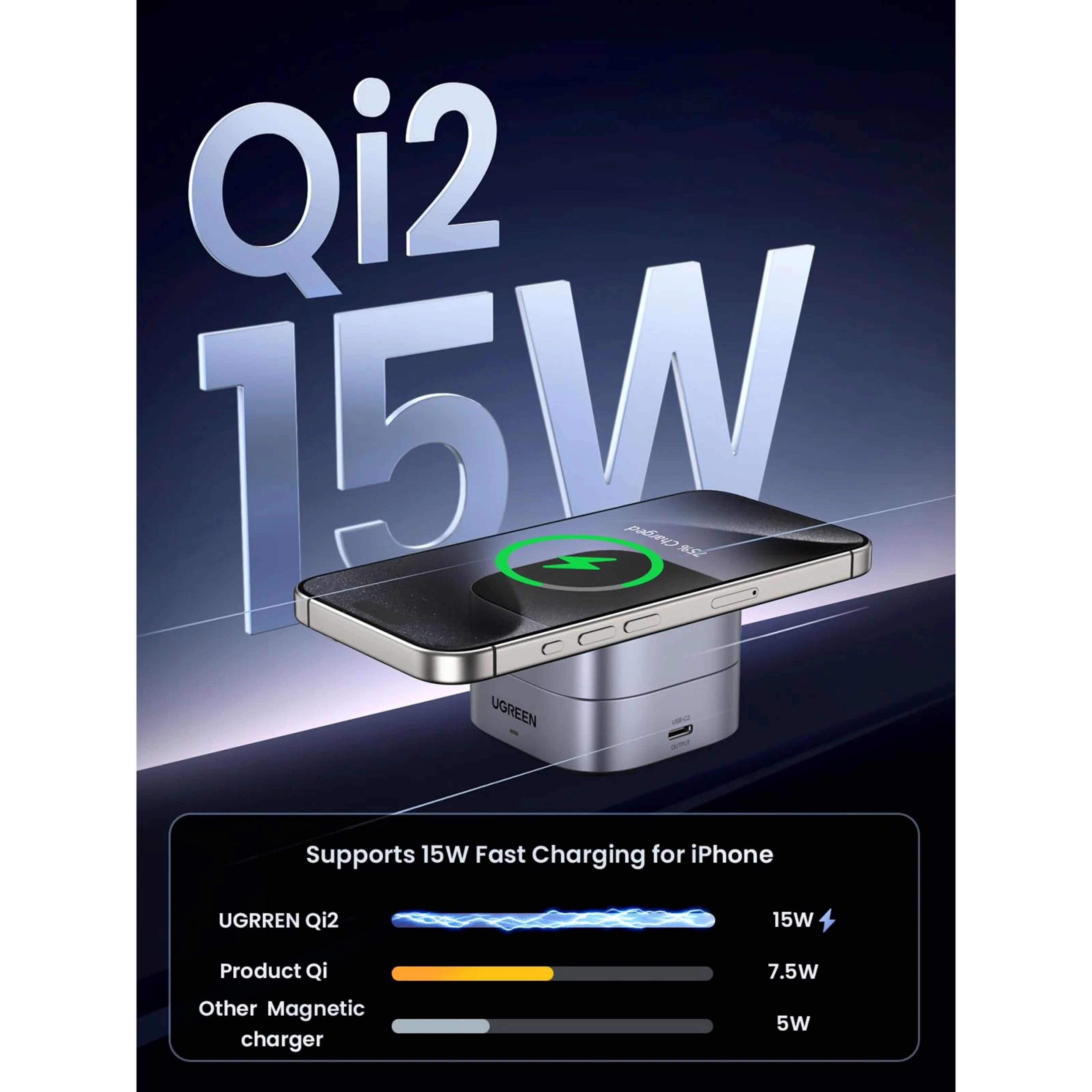 Ugreen UGREEN 2-i-1 Ladestativ med QI2 15 W