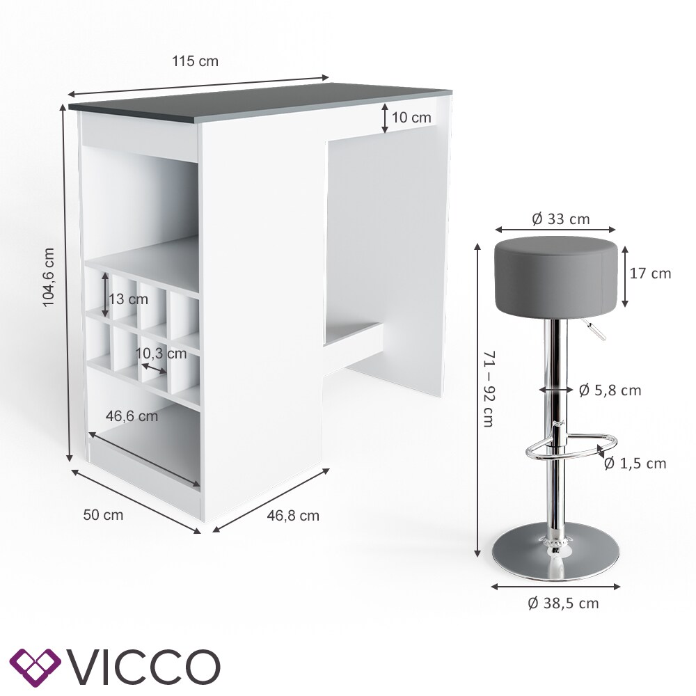 VICCO Bartisch ROSS Weiß Bartresen Stehtisch Tresentisch Bistrotisch Tisch inkl. Barhocker