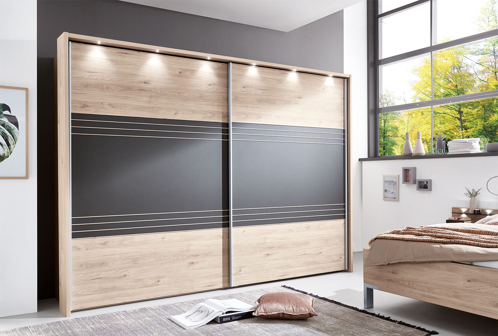 Schwebetürenschrank Köln Steineiche Nachbildung ca. 300 x 217 x 67 cm