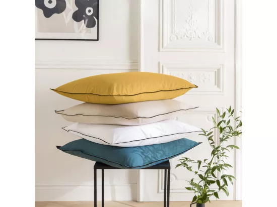 Lot de 2 taies d'oreiller unies en coton finition bourdon miel 65x65cm