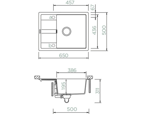 SCHOCK Manhattan D-100 spoelbak, 650 x 500 mm, nero MAND100UGNE