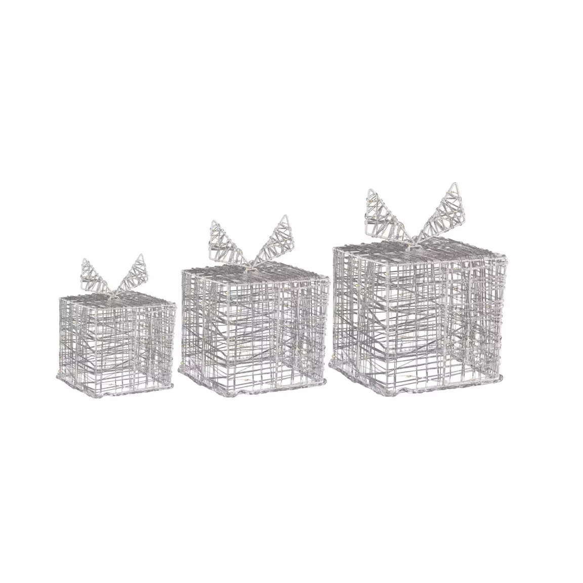 Lot de 3 cadeaux lumineux 90 LED (H20 cm) Santa Blanc chaud