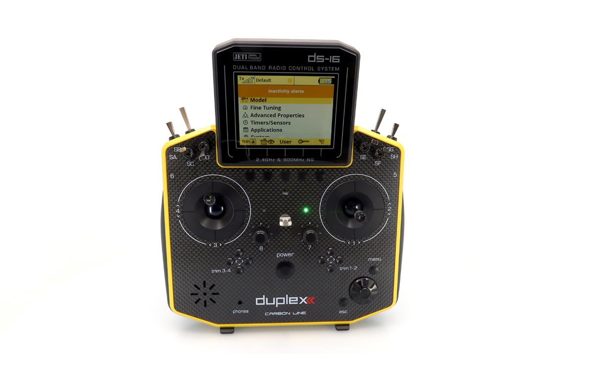 Fernsteuerung DS-16 II Carbon Line Gelb mit R10 Empfänger<br>Professioneller Jeti Duplex 2.4 GHz Sender