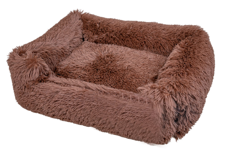 Cama Leeby macia antiestresse em pele marrom para cães