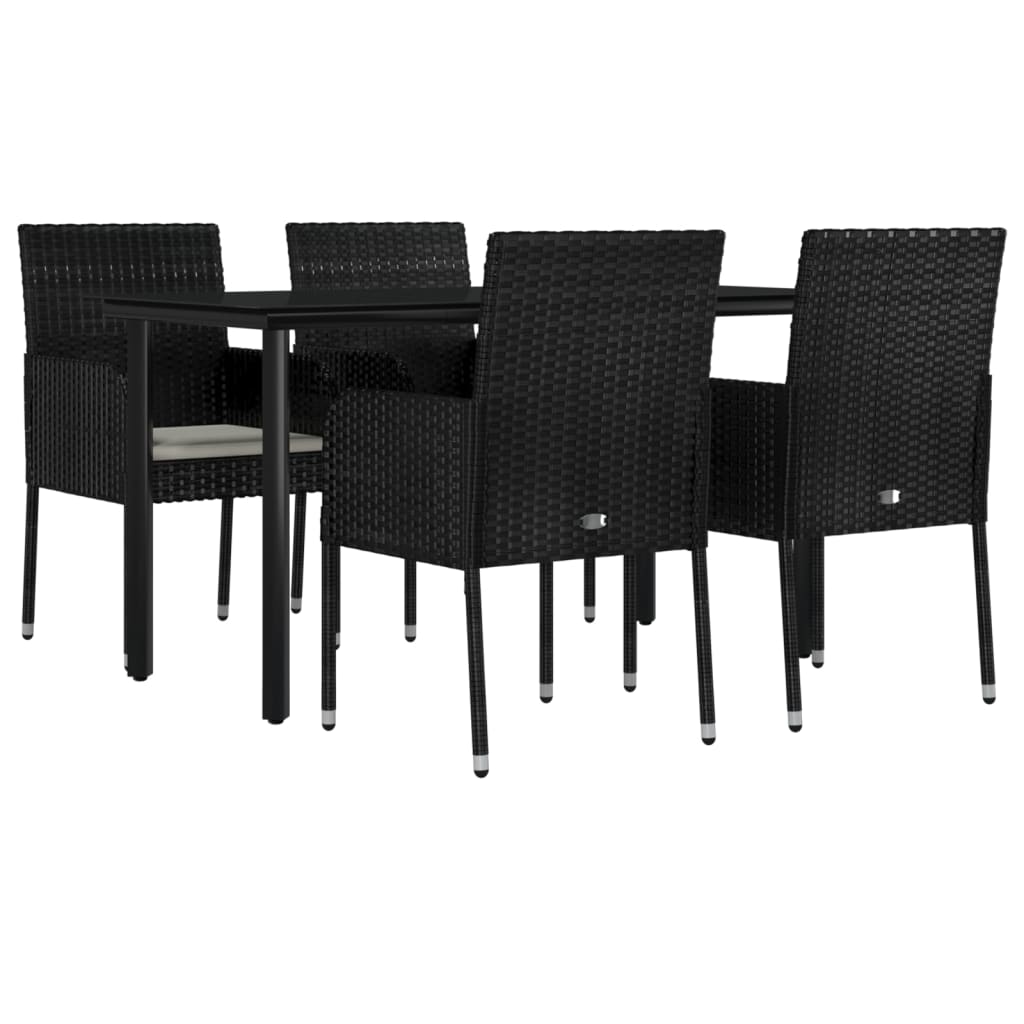 Mobilier à dîner de jardin et coussins 5 pièces noir résine tressée