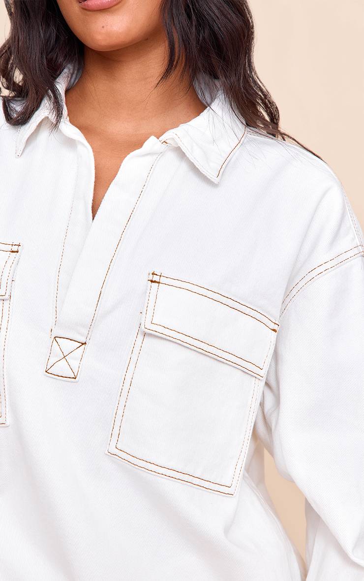 Blanc Chemise En Jean Oversize Avec Détail De Poches