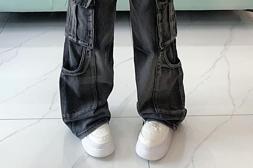 Chisan - Cargojeans met hoge taille en wijde pijpen