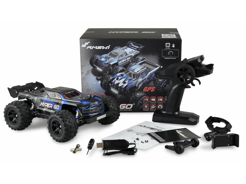 Amewi Truggy Hyper GO Brushed 4WD GPS, Blau 1:16, RTR Off-Road RC Modellauto mit Allradantrieb und 40 km/h Höchstgeschwindigkeit