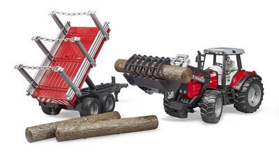 Bruder Massey Ferguson 7480 Traktor Med frontlaster Og Tømmertrailer