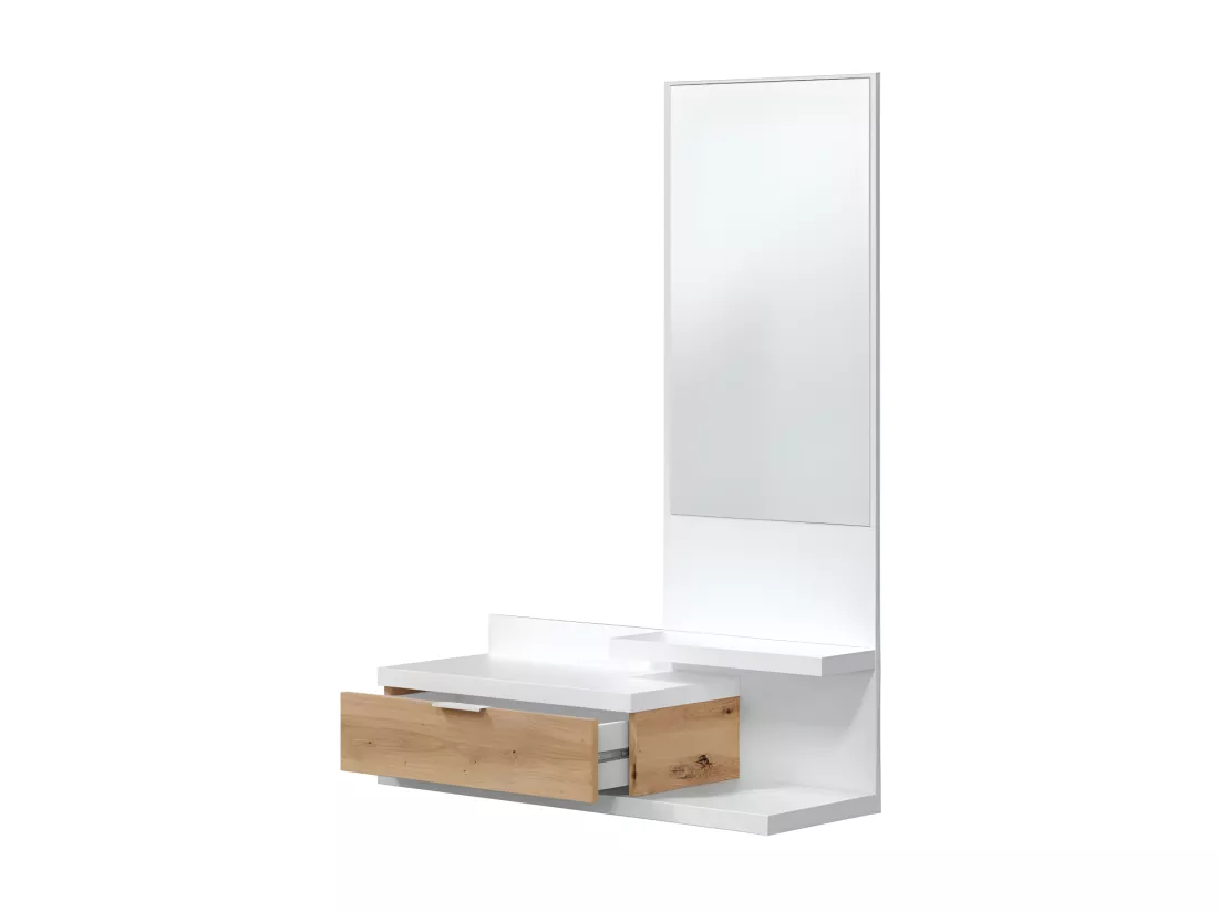 Meuble d'entrée + miroir Blanc/Chêne - IROLA - L 81 x l 29 x H 116 cm