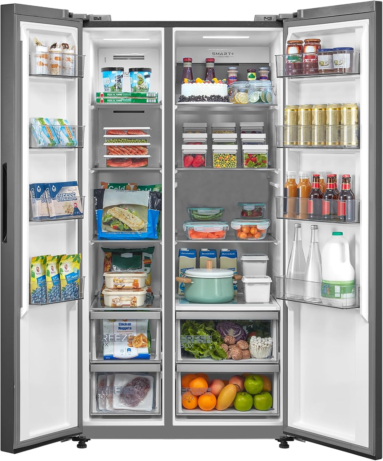 Side by Side Kühlschrank 592L, NoFrost, 360° Multi Air Flow, Intelligente Sensoren, SuperCool Funktion, Flüsterleise 42dB, LED-Beleuchtung, BigBox-Gefrierfach, Titan-Grau, RCS592LS01EU(E)