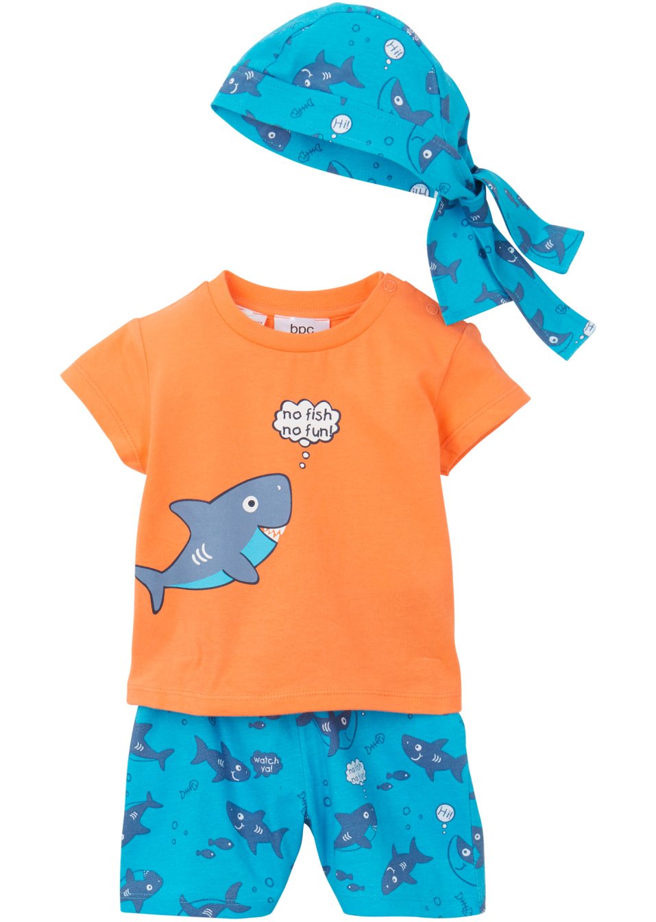 T-shirt, bermuda, bandana pour bébé (Ens. 3 pces.) coton