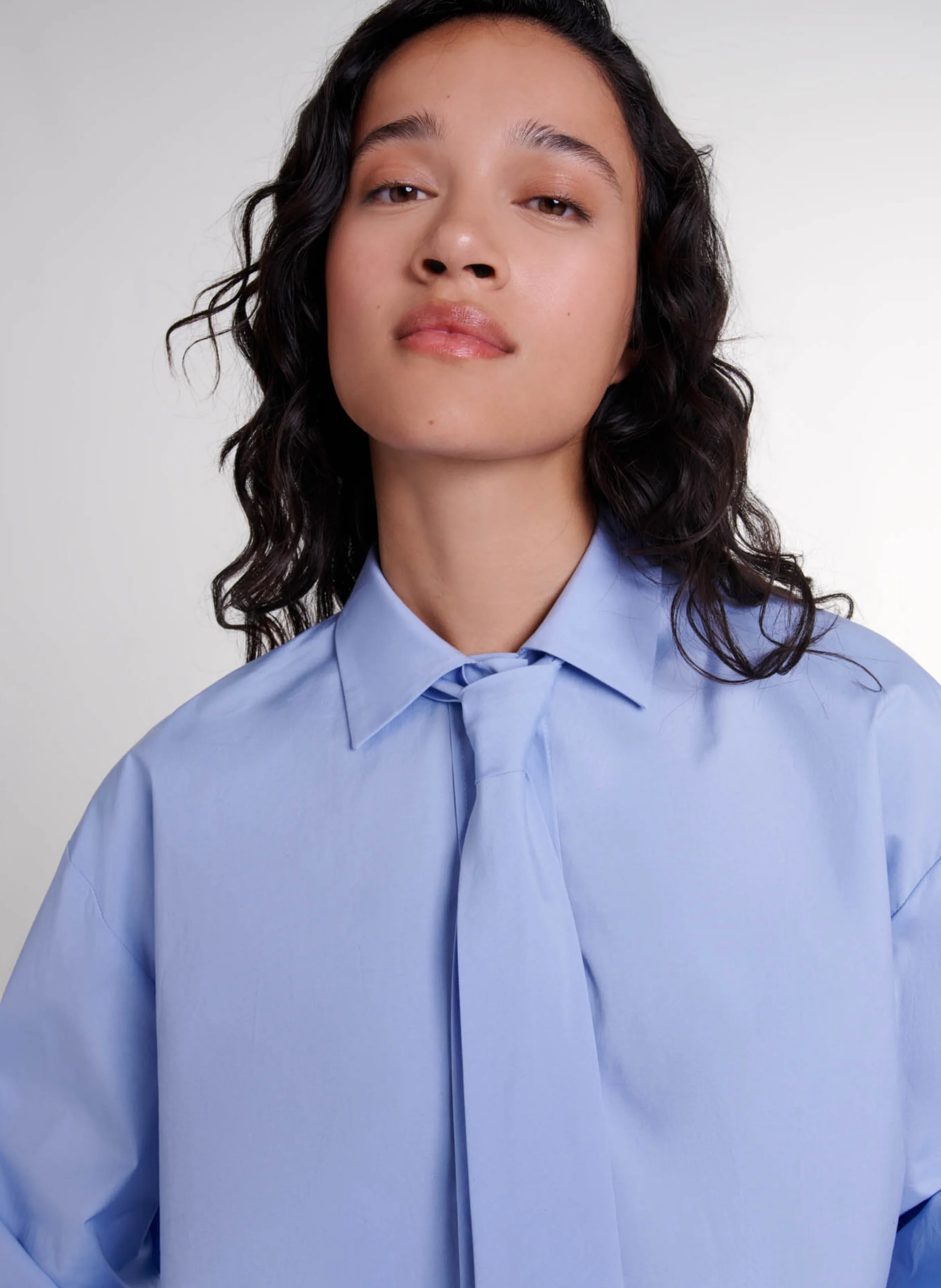 Chemise ample col classique en coton mélangé | Bleu
