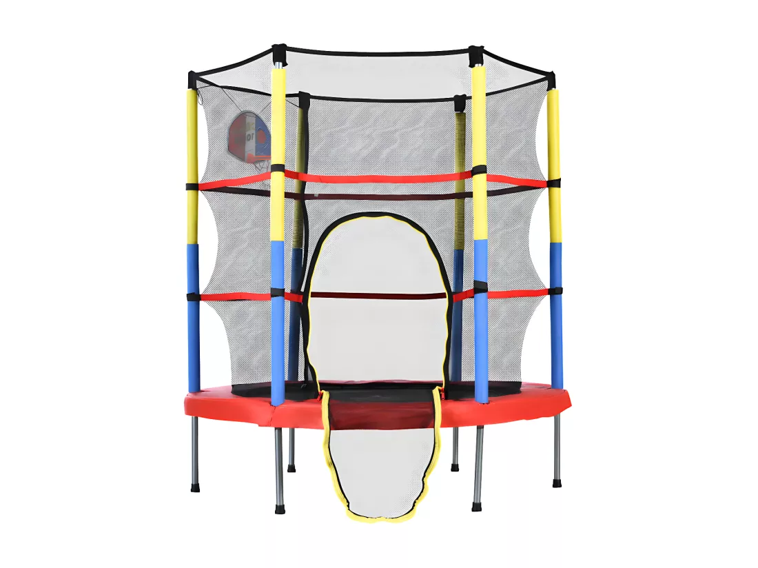 Trampoline avec panier de basket - à l'intérieur et l'extérieur - structure en acier galvanisé - Multicolore