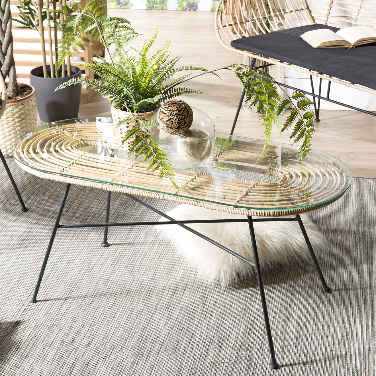 Macabane Table Chloé bois/verre - 100x45 cm