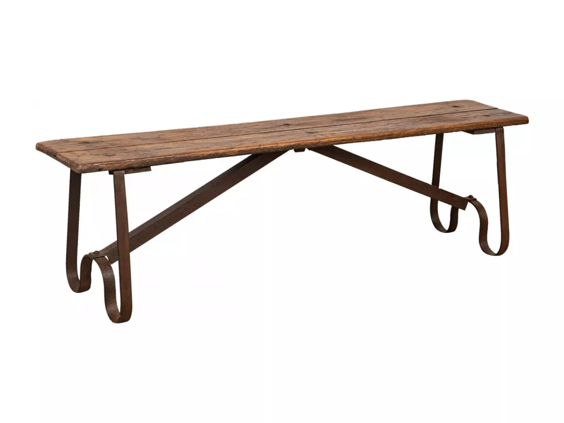 Banc BISCOTTINI - Fabriqué en bois et fer - Parfait pour banc de bureau vintage - Banc de jardin - Banc de cuisine - Salon - Salle à manger - Présentation - Mobilier - 153x40x46cm