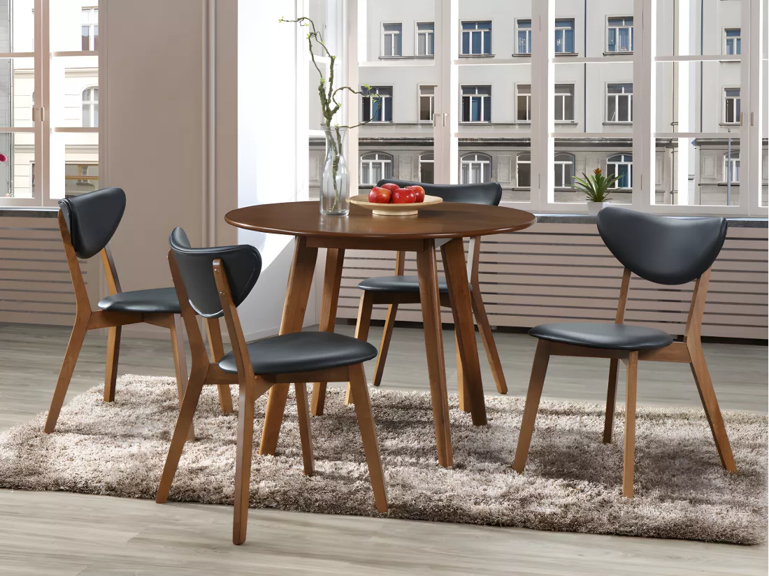 Lot de 2 chaises en simili et bois d'hévéa naturel foncé - Noir - LISETTE