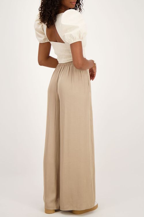 Beige satijnen broek met elastieken band