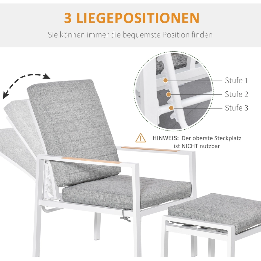 Outsunny Gartenmöbelset 5-Teilig, Liegestuhl mit Tisch, rutschfest GrauWeiß
