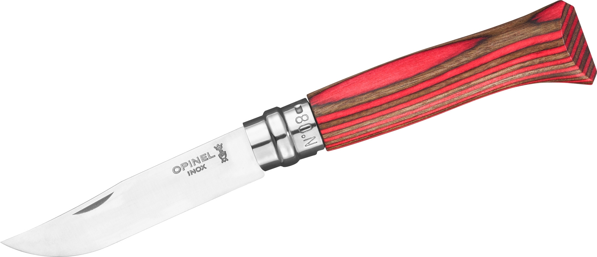Opinel N°08 Taschenmesser mit Griff aus Birkenholz Klingenlänge 8,5 cm rot