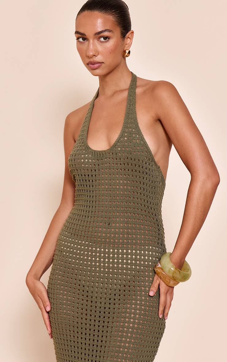 Kaki Robe Longue Dos-nu En Crochet