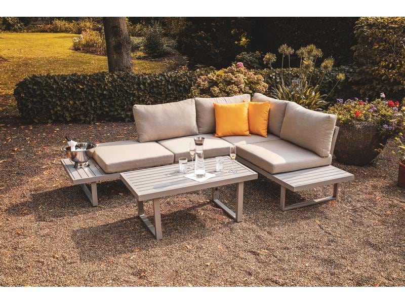 Greemotion Loungeset Aruba, Grau, 3 Sitzplätze Lounge-Set für Garten, Wintergarten, Terrasse und Sitzecken im Indoor-Bereich